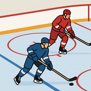 En ishockeyspelare passerar den blå linjen på rinken med pucken först och är därmed inte offside.